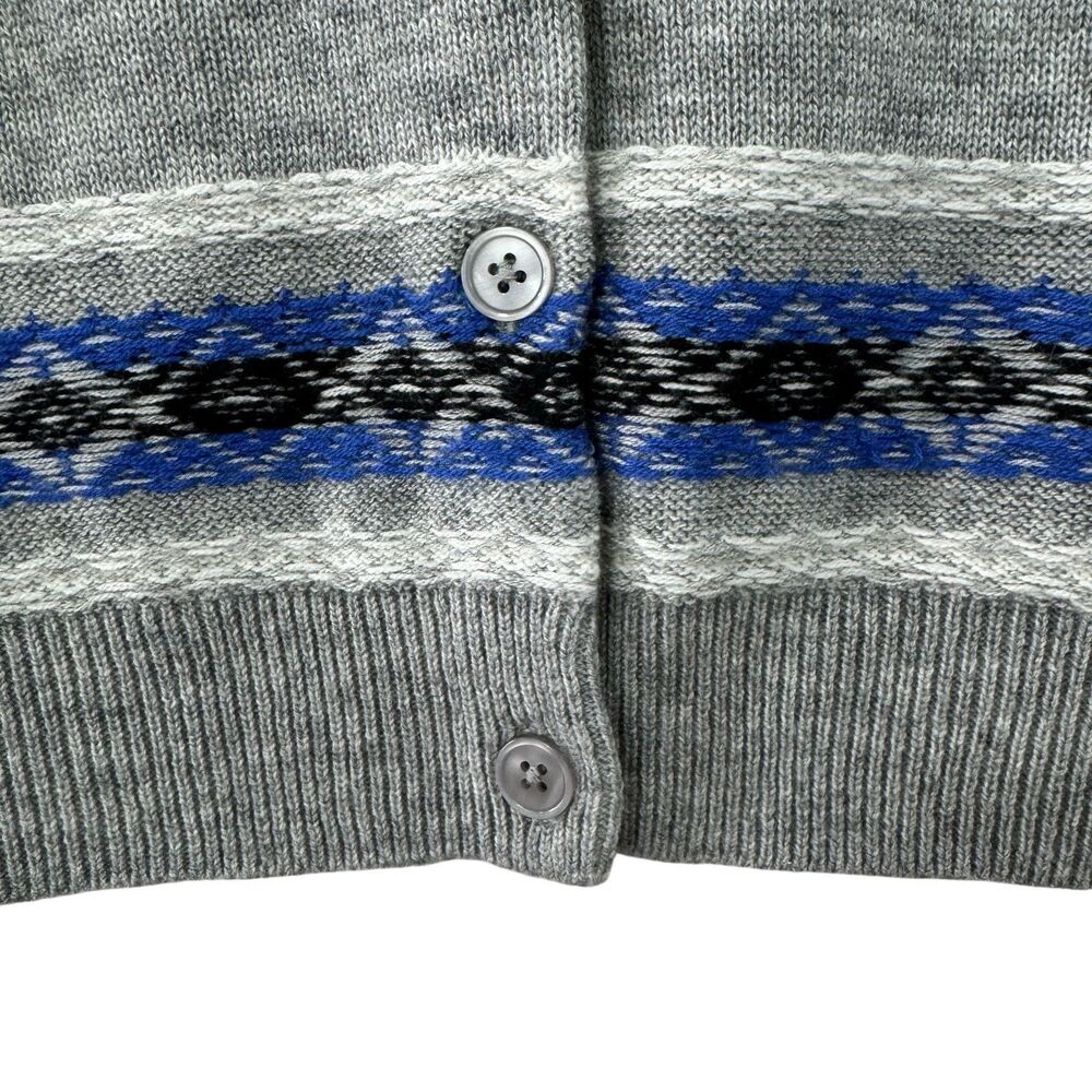 Talbots Petites Medium MP Cardigan Sweater Nylon Lambswool Gray Fair Isle Womens - Picture 7 of 14